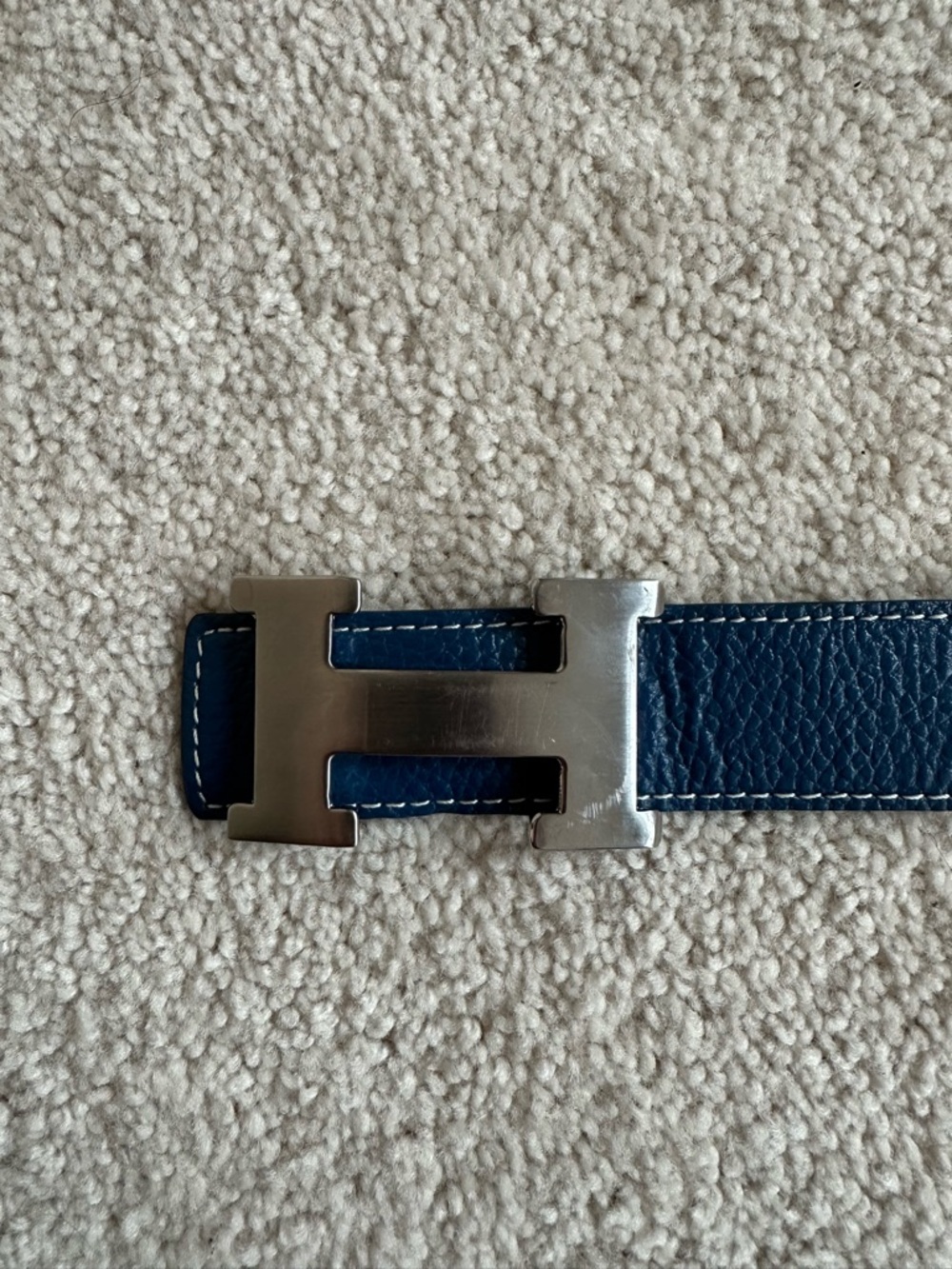 Hermès Constance H Buckle Leather Belt - Navy